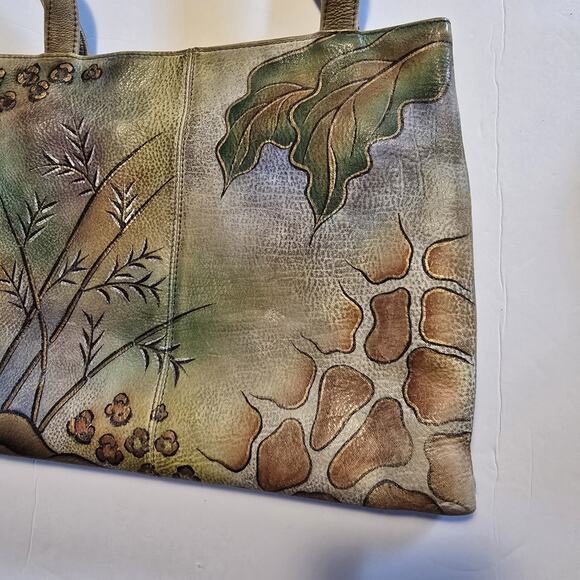 Anuschka Hand-Painted Leather Handbag Purse LG Animal Print Floral Art-to-wear - Picture 4 of 16